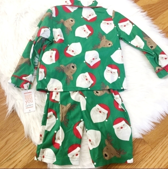 NWT Carter’s Christmas Holiday Pajama Set PJs Santa Claus Reindeer Green New - Picture 2 of 6